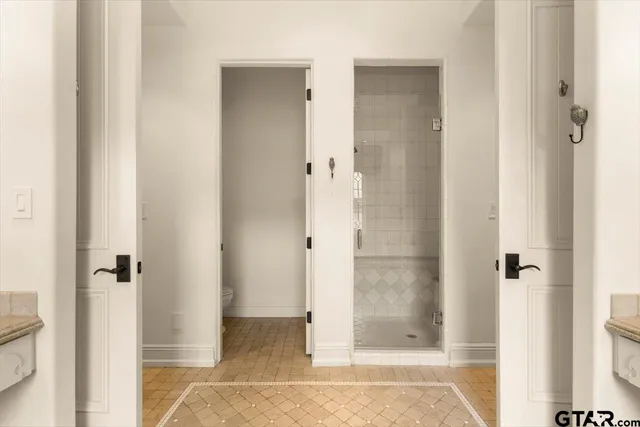 a view of a bathroom from a bathroom