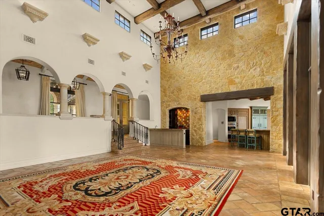 a living room with rug