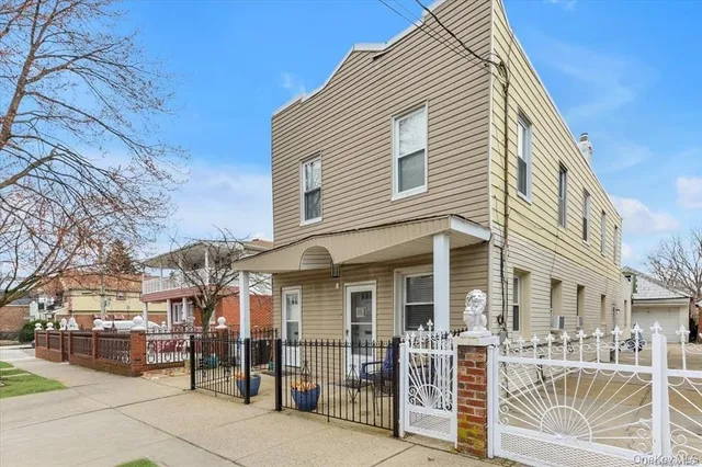 a view of a building with a bench