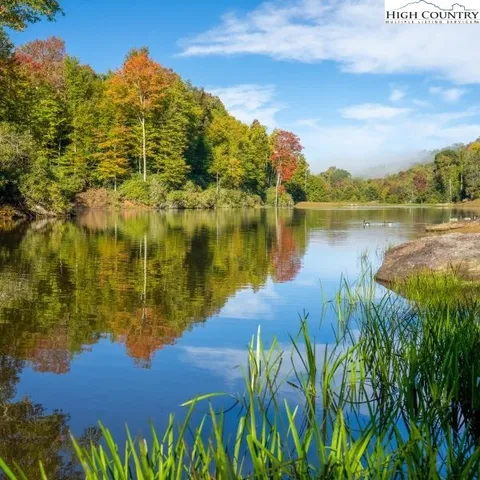 a view of a lake with a building in the background