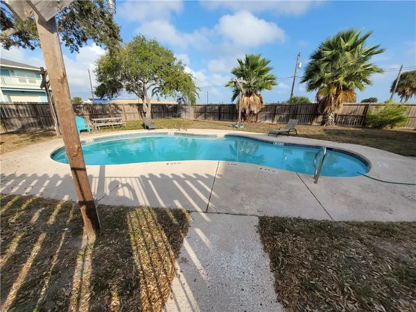 a view of a backyard with palm trees