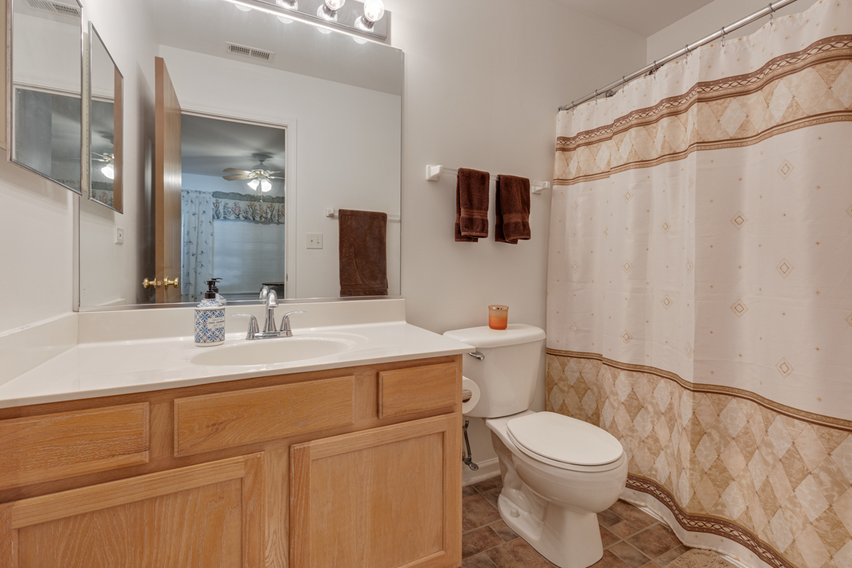 232 New Haven Drive Cary, IL 60013 - Photo 23 of 25 a bathroom with a sink a toilet a mirror and shower curtain