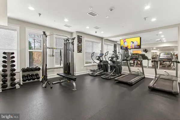 a view of a room with gym equipment