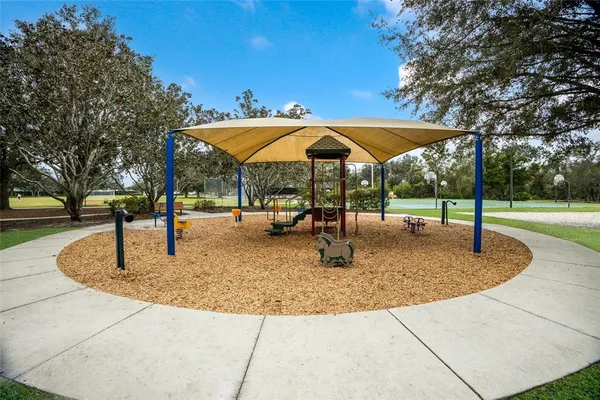 a view of a park with slide
