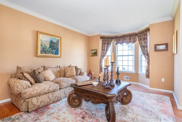 a living room with furniture a rug and a window
