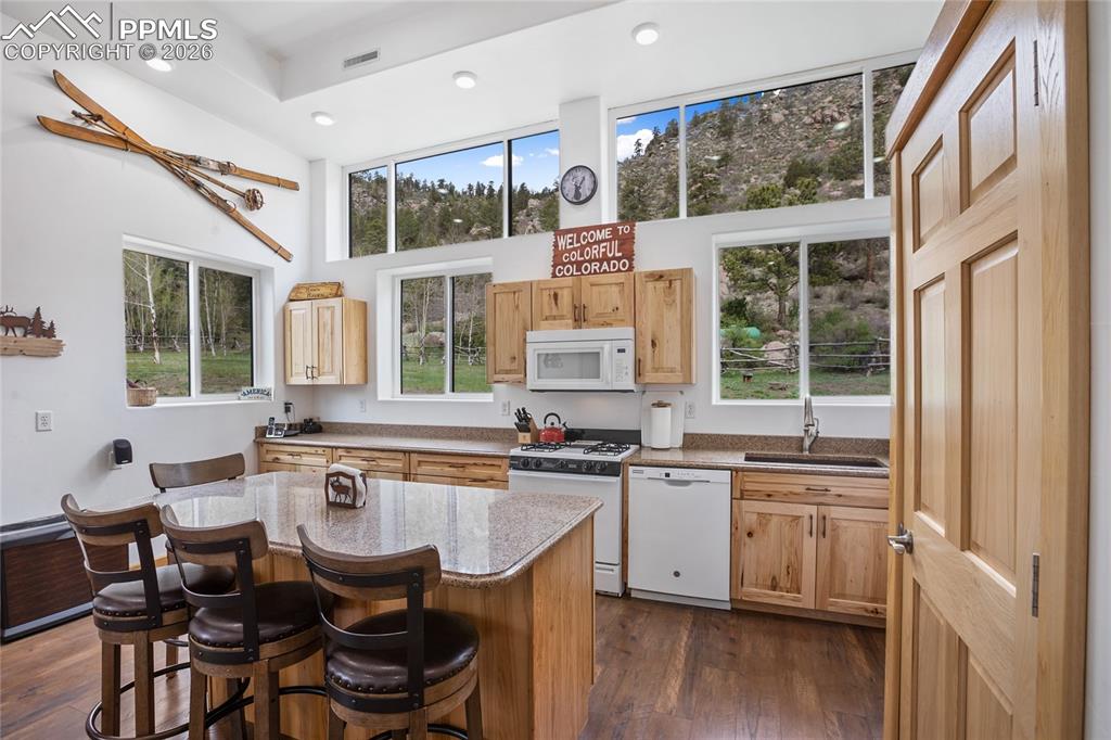 437 Langnis Road Guffey, CO 80820 - Photo 17 of 33 Hickory cabinets, gas stove, even a breakfast bar.