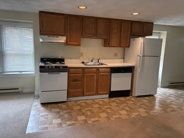 a kitchen with a sink a stove and refrigerator