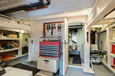 an outdoor space with furniture