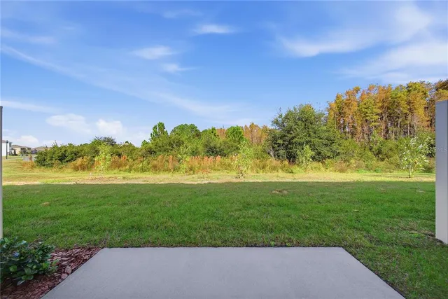 a view of a yard and an ocean view