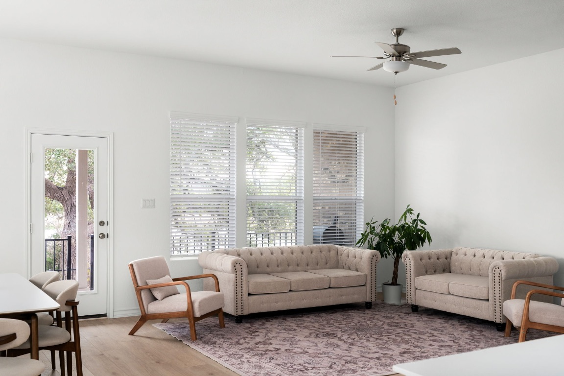 4264 Hill House Lane Georgetown, TX 78628 - Photo 8 of 30 Living room with wood finished floors and a ceiling fan