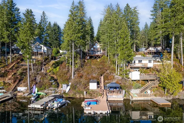a view of lake with green space
