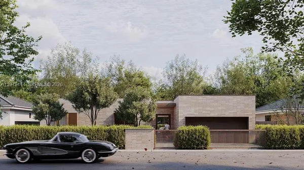 an outdoor view with a car parked in front of it