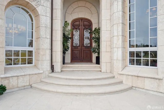 a front view of a house with a entrance