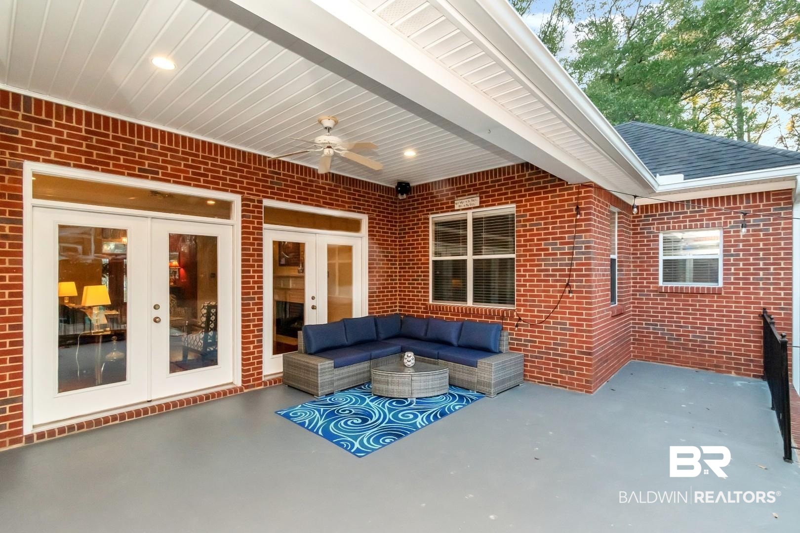1050 Southern Way Court Mobile, AL 36609 - Photo 30 of 36 View of patio featuring an outdoor hangout area, french doors, and ceiling fan