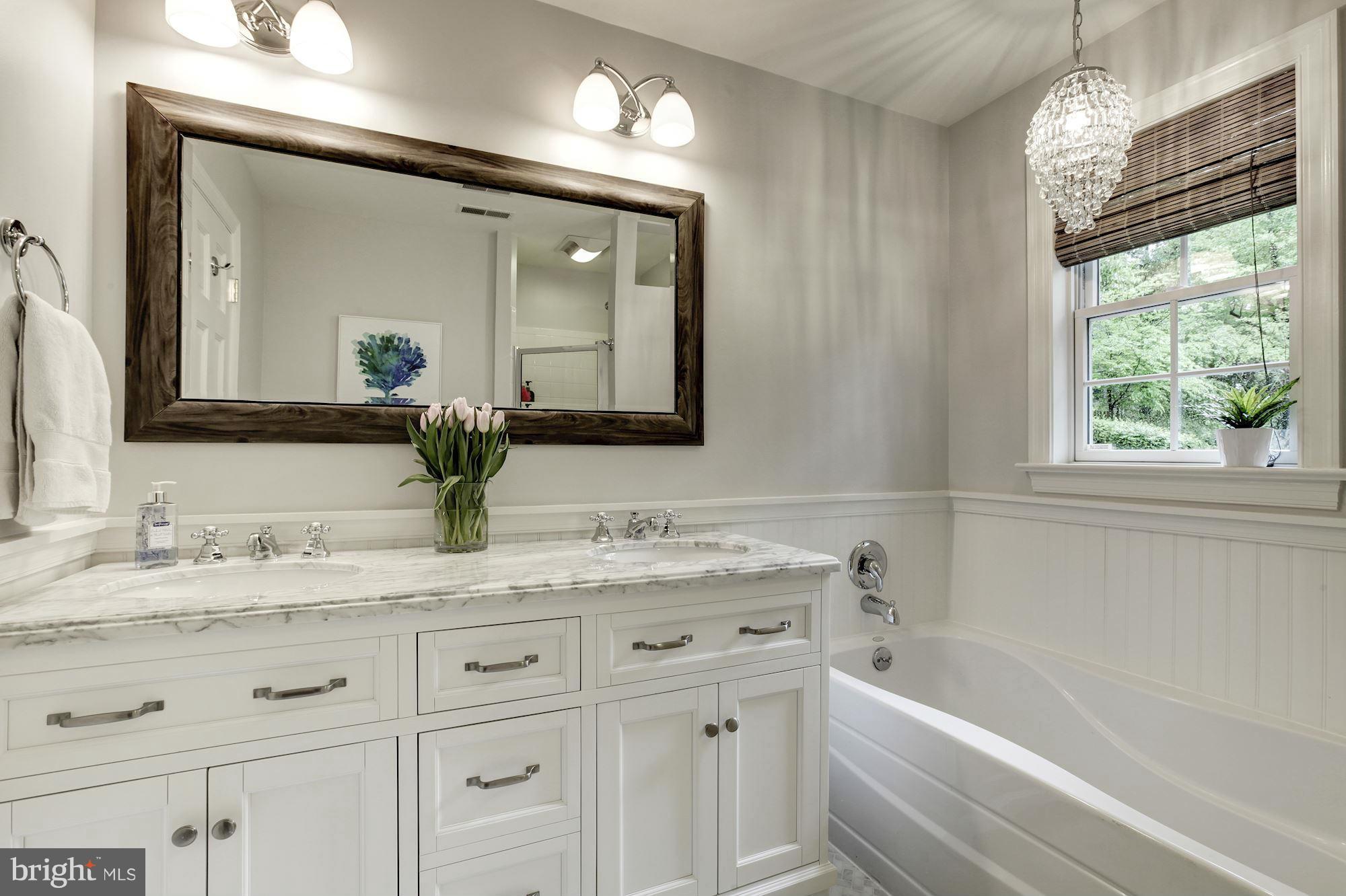 3055 Military Road Arlington, VA 22207 - Photo 17 of 30 a bathroom with a granite countertop sink mirror and a bathtub