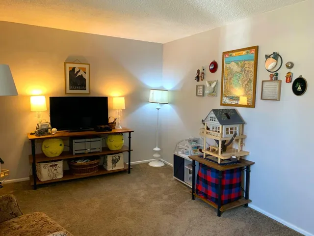 a bedroom with furniture and a flat screen tv