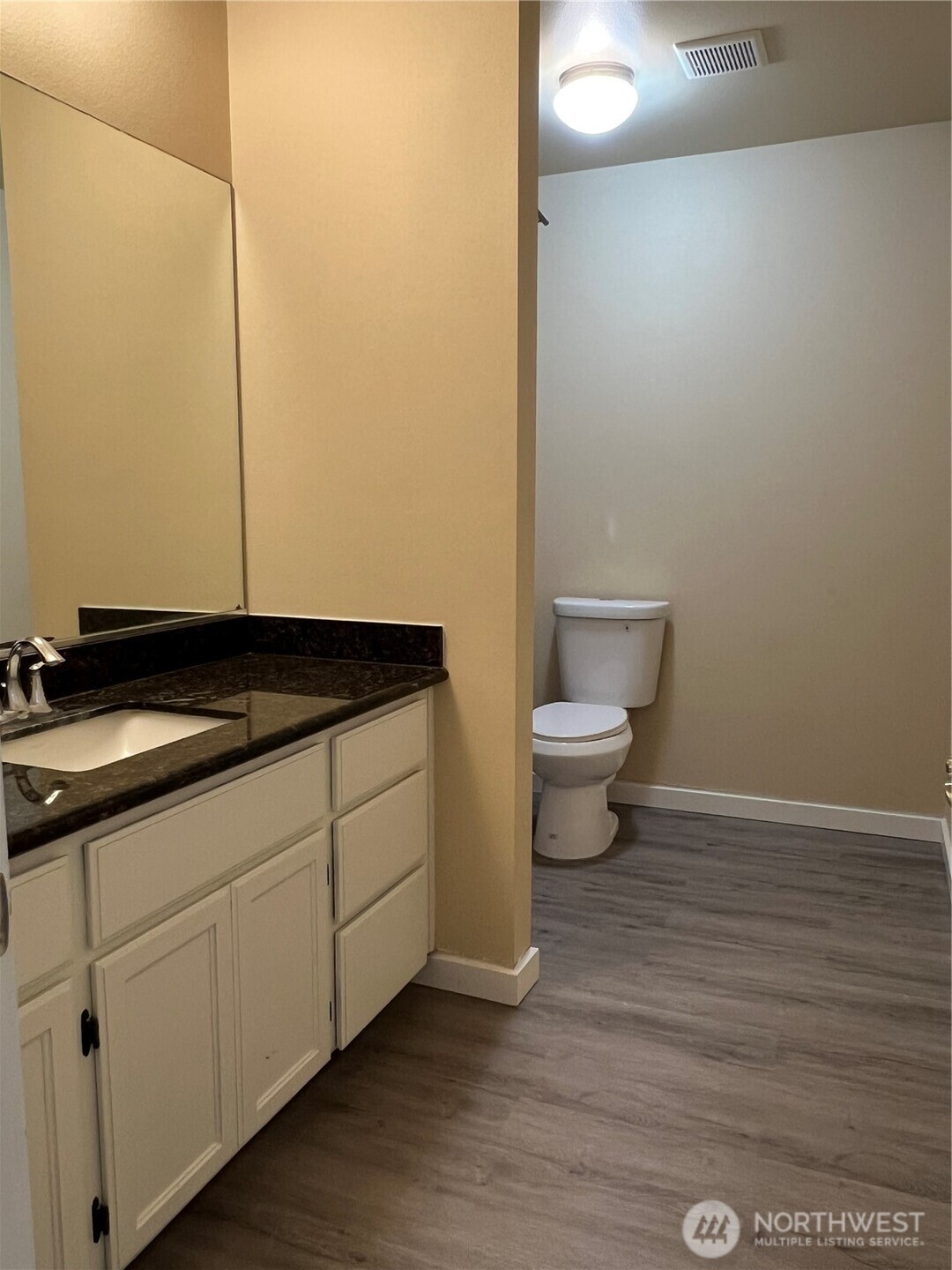 1605 Riddell Avenue Northeast Orting, WA 98360 - Photo 17 of 35 a bathroom with a granite countertop sink and a toilet