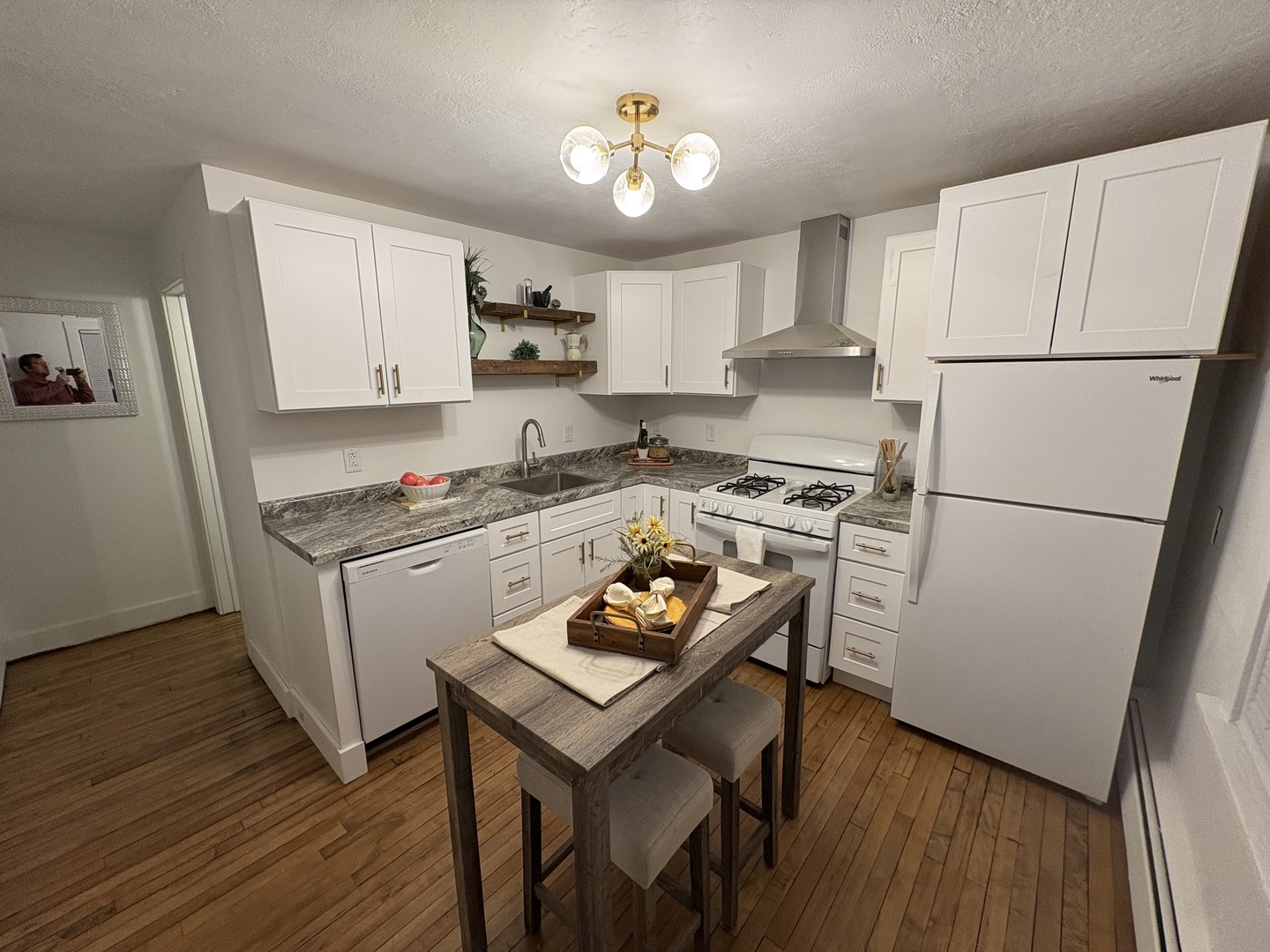 116 North 9th Street DeKalb, IL 60115 - Photo 3 of 20 a kitchen with stainless steel appliances granite countertop a refrigerator a stove a sink dishwasher and a refrigerator with wooden floor