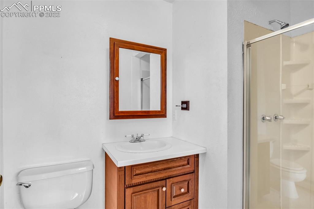 1500 Hitchrack Road Bailey, CO 80421 - Photo 22 of 43 a bathroom with a toilet sink vanity and mirror