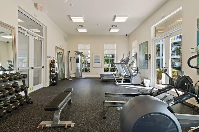 a view of a room with gym equipment