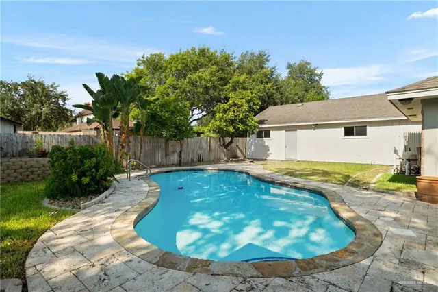 a view of a swimming pool with a backyard