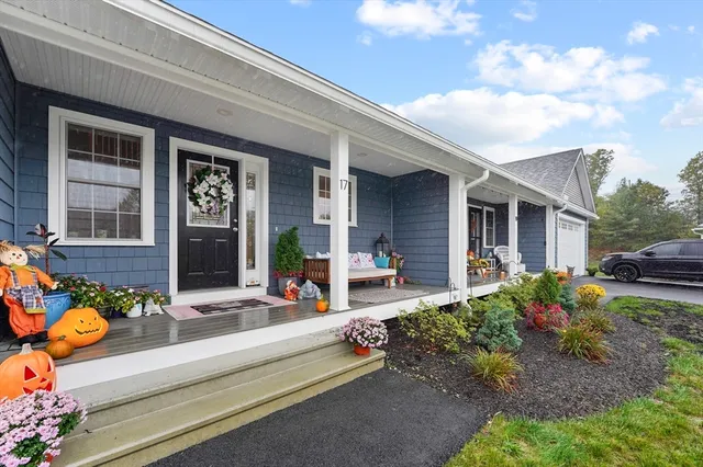 a front view of a house with patio