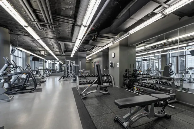 a room with gym equipment