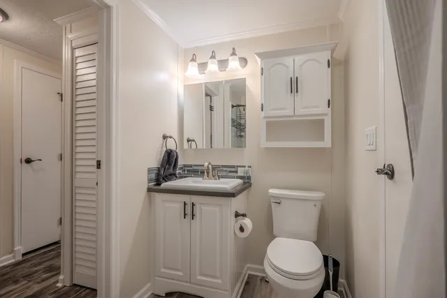 a bathroom with a toilet a sink and mirror