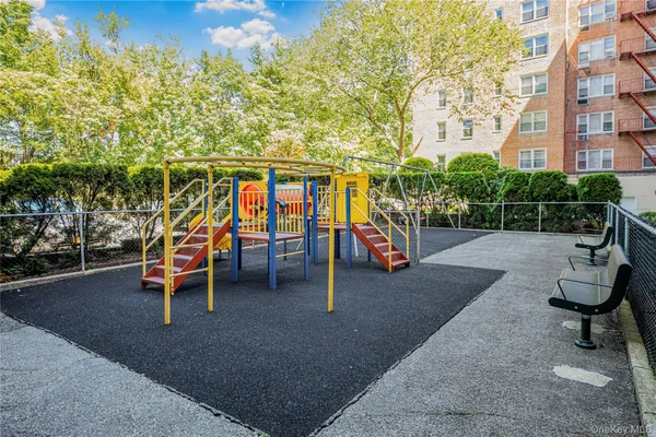a park view with a sitting space