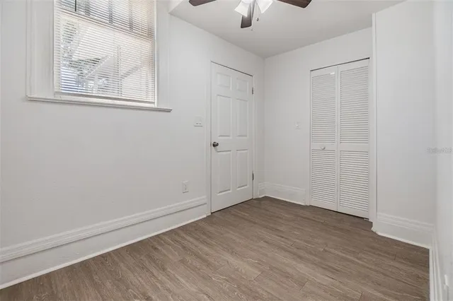 an empty room with a workspace