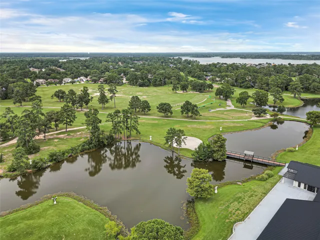 a view of a lake from a yard