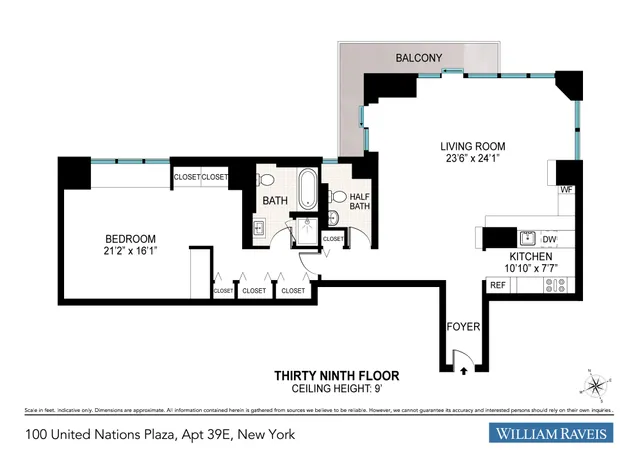 $1,495,000 | 100 United Nations Plaza, Unit 39E | Midtown East