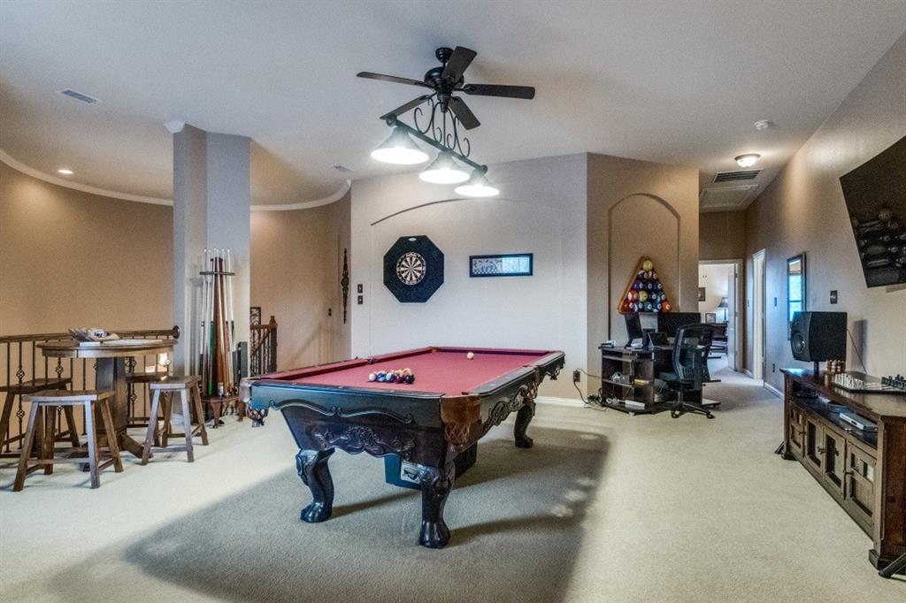 2810 Baker Street Sachse, TX 75048 - Photo 14 of 26 Rec room featuring billiards table, light carpet, and a ceiling fan