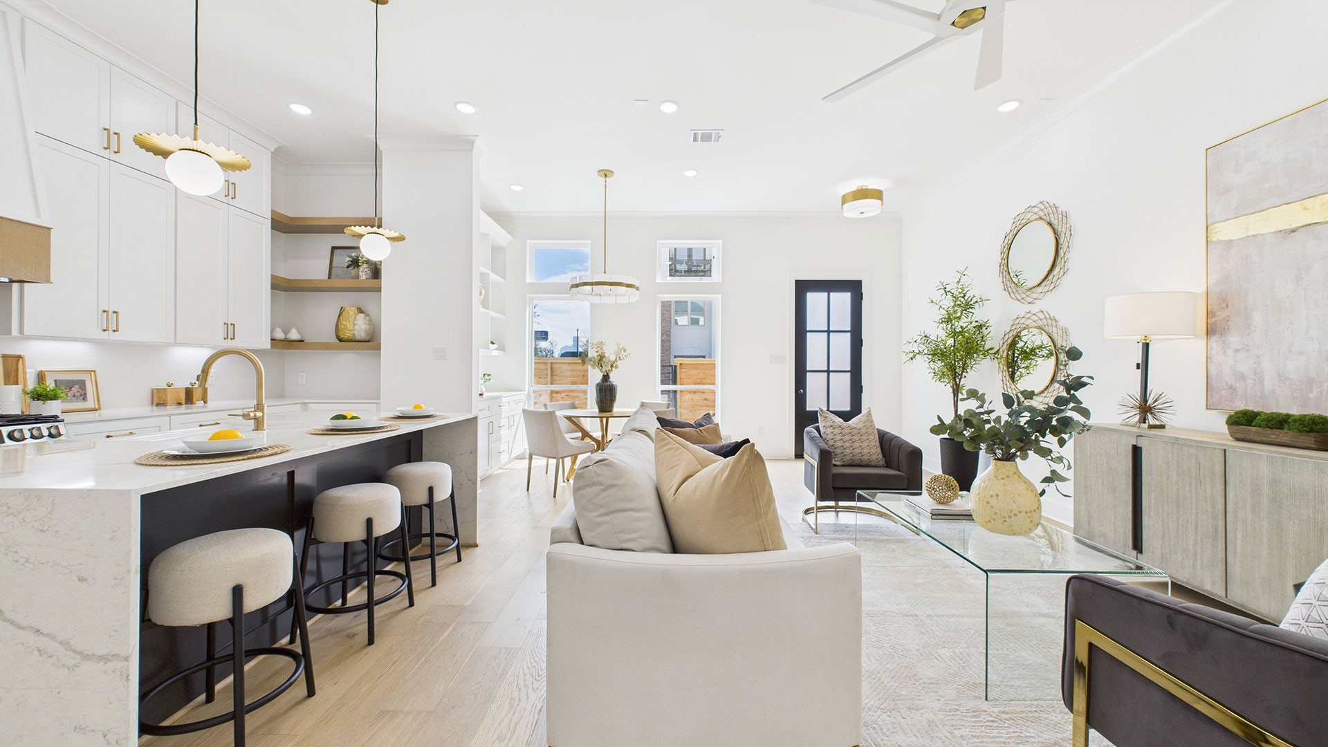 602 Jewett Street, Unit B Houston, TX 77009 - Photo 12 of 38 Built-in open shelving in kitchen nook. Notice the beautiful pendant lights over the huge quartz island.