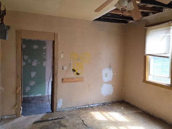 a view of a room with racks on the wall