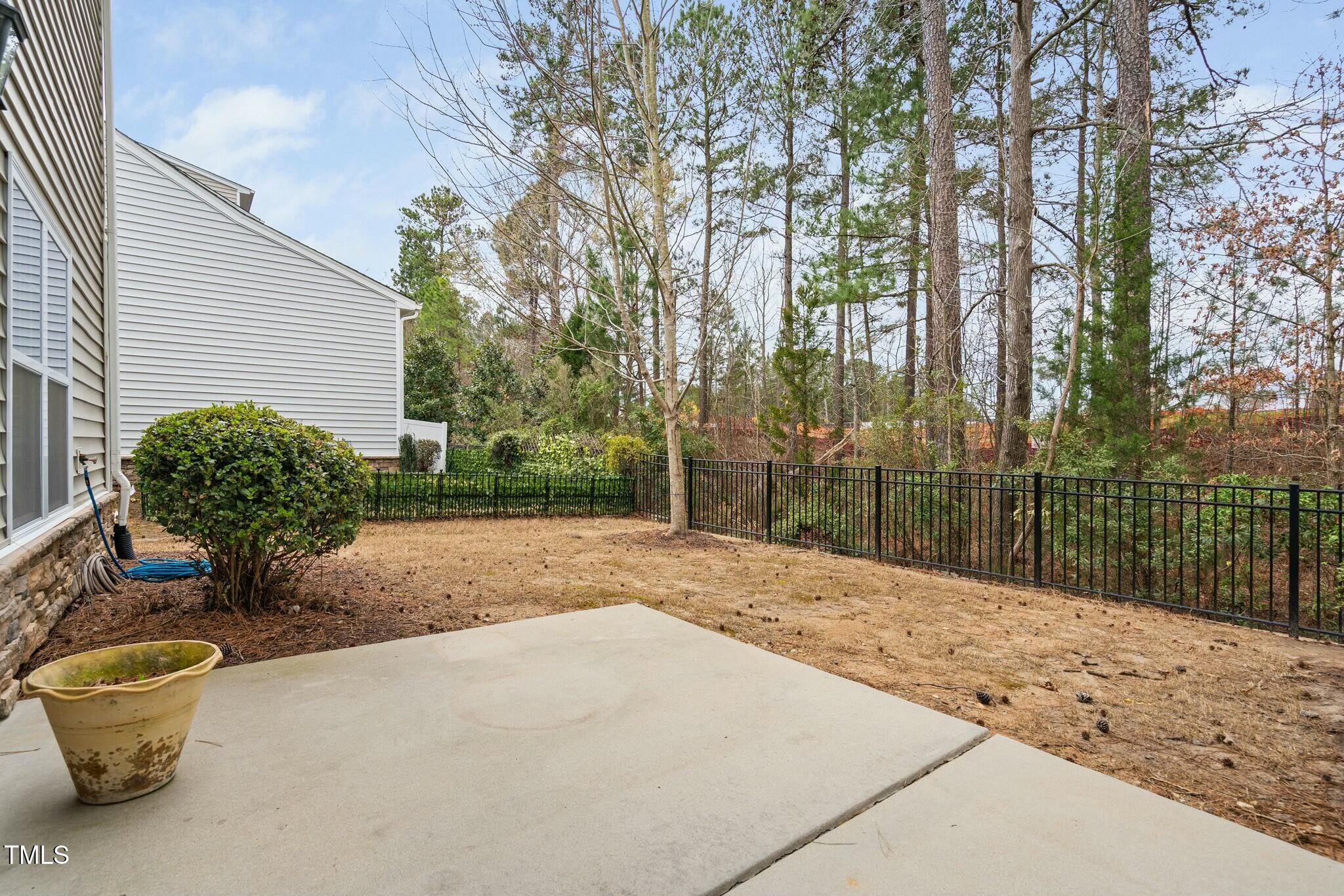 1052 Monmouth Loop Cary, NC 27513 - Photo 34 of 37 a backyard of a house with lots of green space and fountain