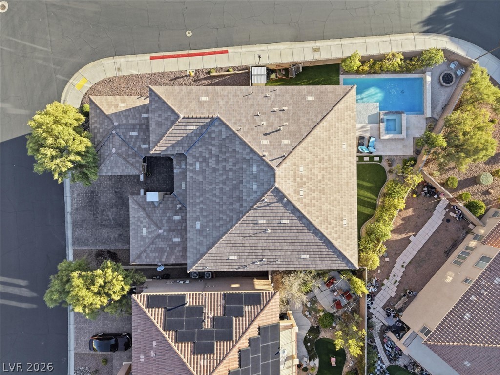 2737 Tarbert Street Henderson, NV 89044 - Photo 47 of 60 This aerial view showcases a meticulously designed property featuring a private pool and ample outdoor living.