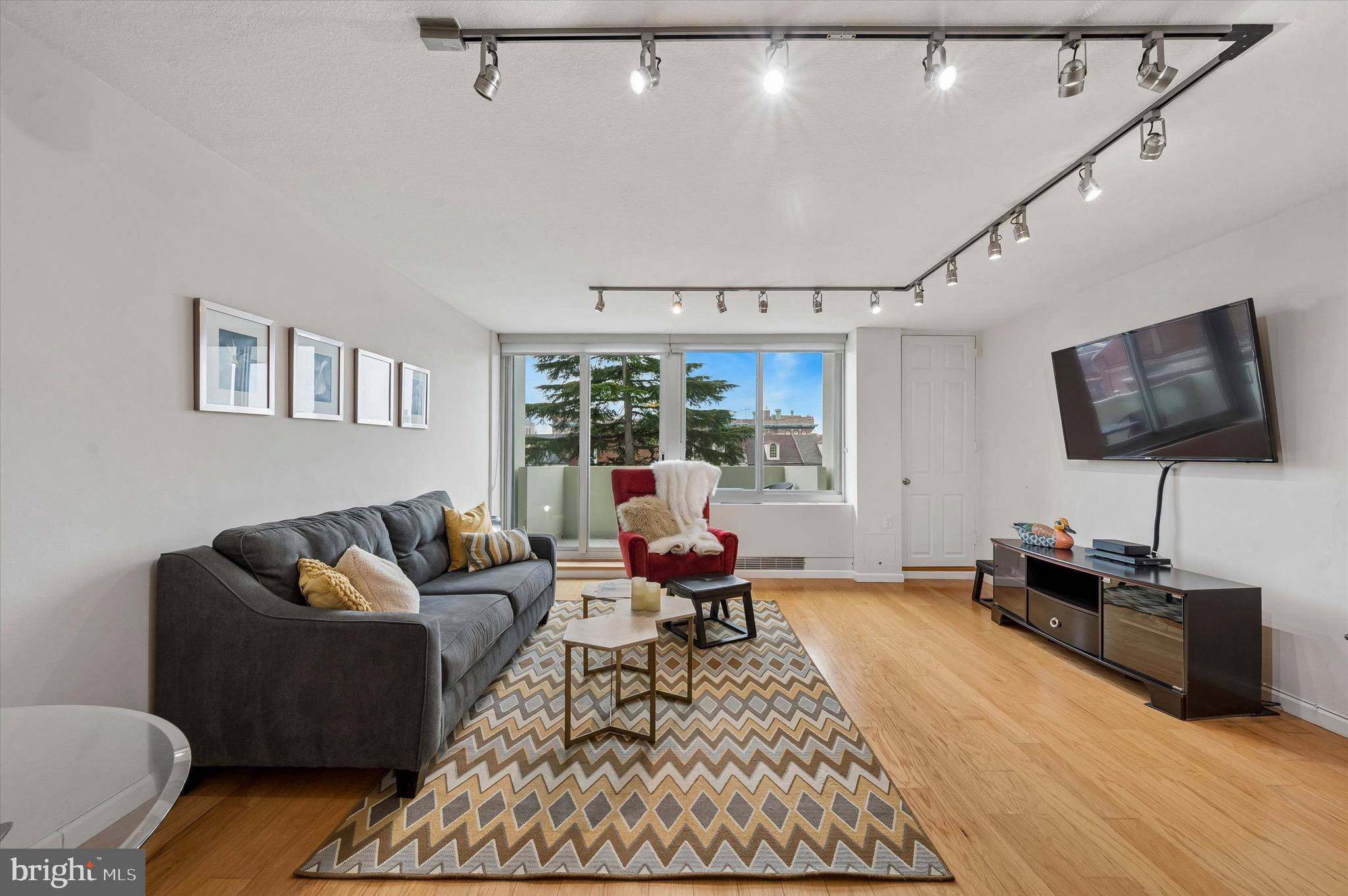 604 South Washington Square, Unit 309 Philadelphia, PA 19106 - Photo 2 of 28 a living room with furniture a rug and a flat screen tv