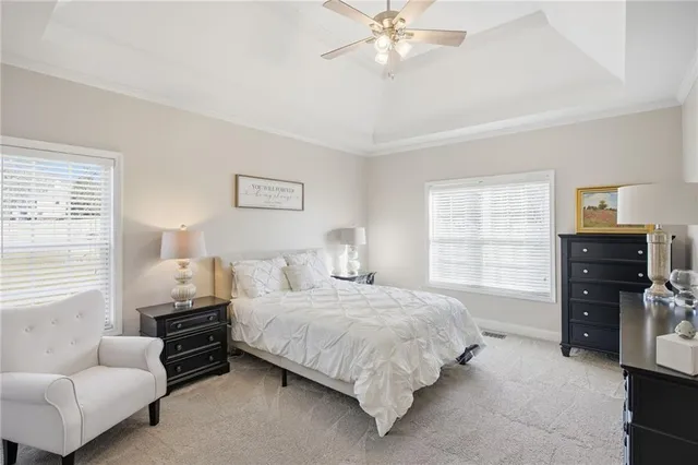 a bedroom with a bed and furniture