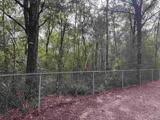 a view of a yard and a wooden fence