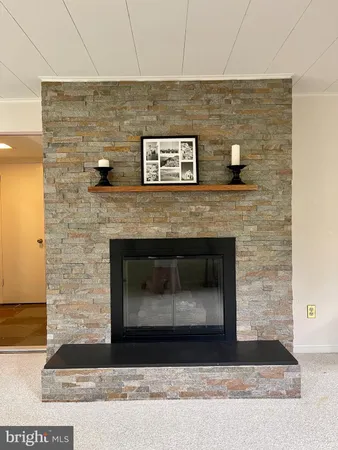 a stone fireplace