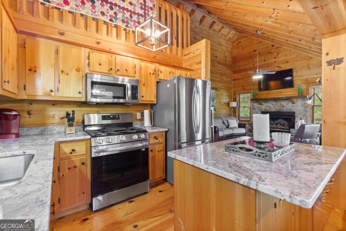 24 Casey Court Blue Ridge, GA 30513 - Photo 13 of 54 a kitchen with stainless steel appliances granite countertop a stove refrigerator and a microwave