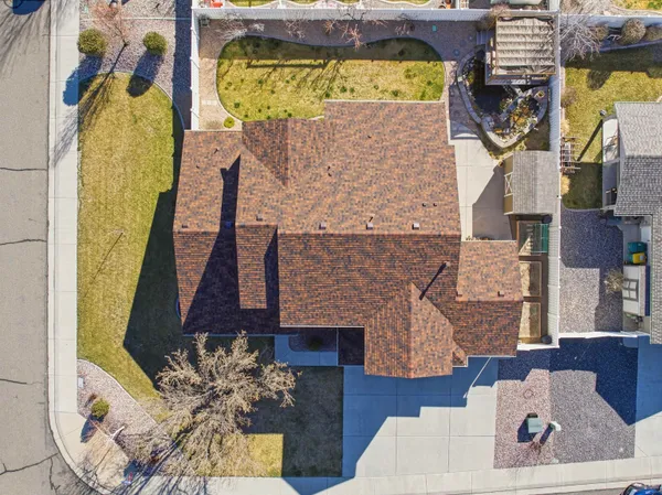 an aerial view of a fireplace with wooden floor