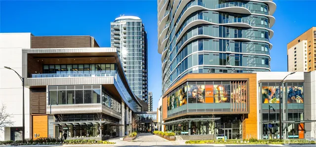 a front view of a multi story building