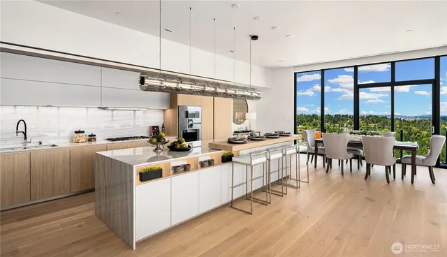 a kitchen with lots of counter top space