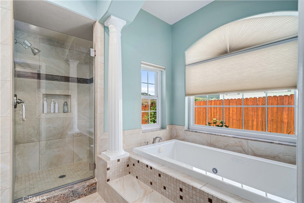 9251 Elizabeth Lake Road Leona Valley, CA 93551 - Photo 25 of 53 a bathroom with a bathtub and a shower