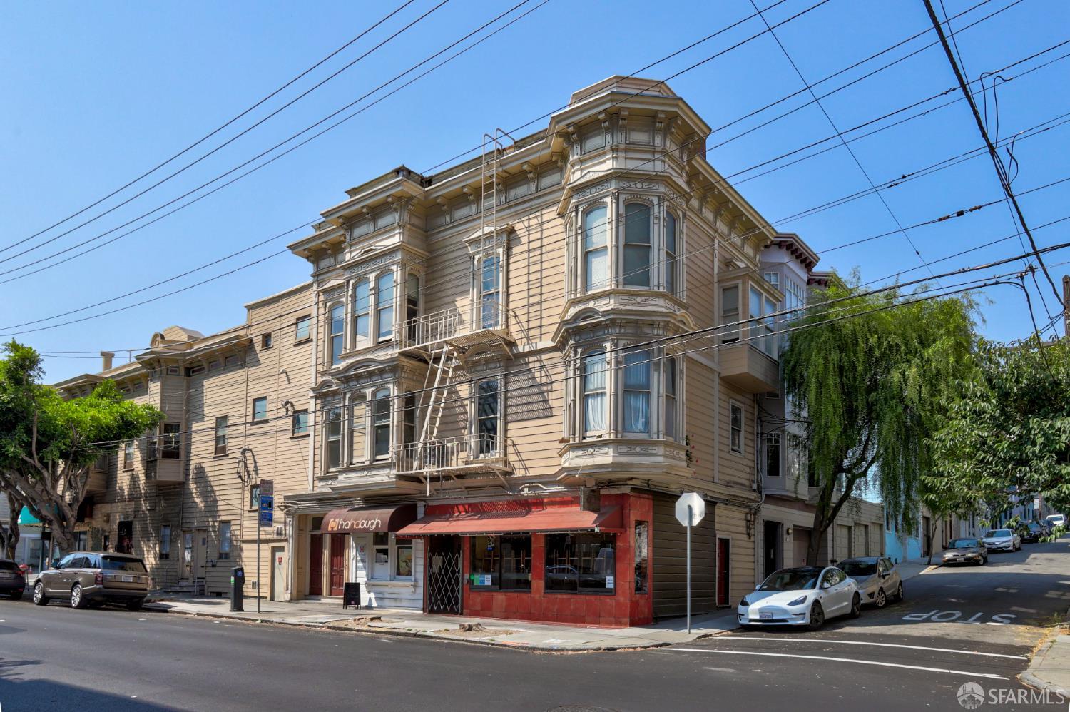 a front view of a building and a street
