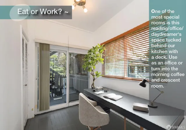 a view of a balcony with wooden floor