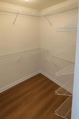 a view of a room with racks on the wall