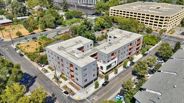 an aerial view of a building